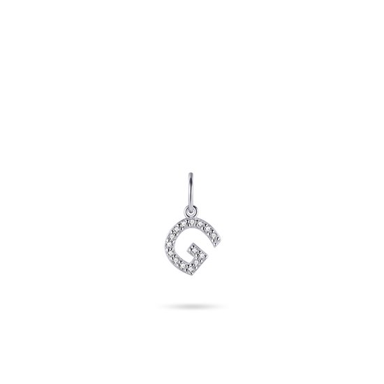 Gisser Jewels - Hanger excl. Collier - Letter G met Zirkonia - 8mm - Gerhodineerd Zilver 925 - P1080/G - Sieraad - Dames - Wit - 925 Zilver