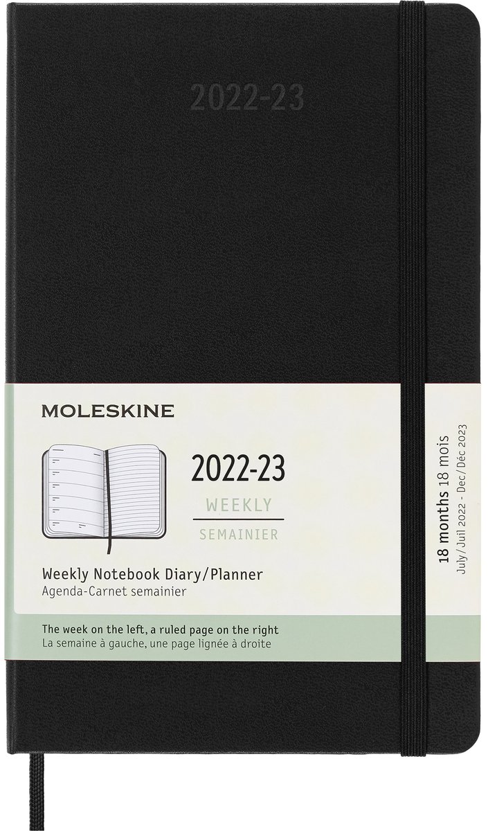 Moleskine Dagplanner, 12 maanden dagagenda 2025, harde kaft en elastische sluiting, zwart, groot formaat 13x21 cm : Moleskine