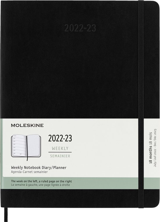 Moleskine 18 Maanden Agenda - 2022/23 Wekelijks - XL - Zachte Kaft - Zwart |