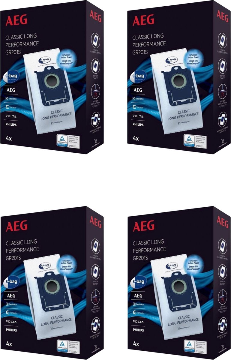 AEG - S-BAG stofzuigerzakken - voor Philips/AEG - classic long performance - GR201S - 16 stuks
