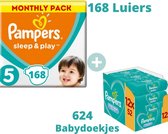 Pampers Sleep & Play Maat 5 - 168 Luiers en Pampers Fresh Clean Billendoekjes 12x52