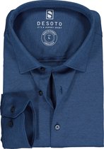 DESOTO slim fit overhemd - stretch pique tricot Kent kraag - jeansblauw melange - Strijkvrij - Boordmaat: 39/40