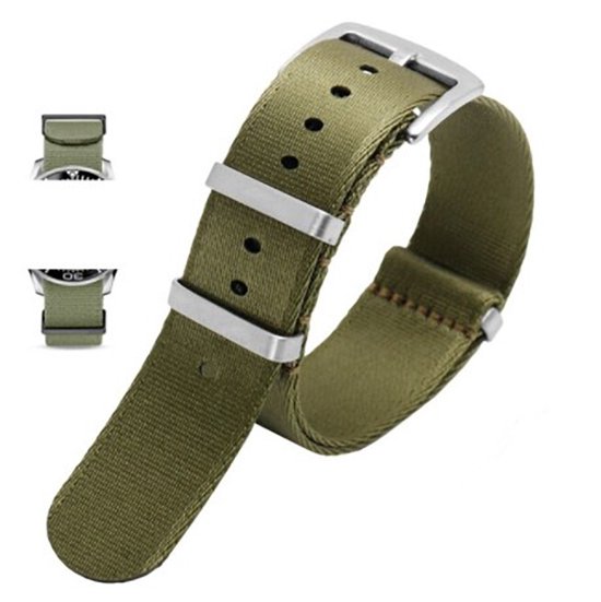 Horlogeband Nylon band - Groen met Zilveren gesp - 20mm