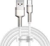 Baseus2 Meter  USB-C Data- en Laadkabel - 2.4A Snellader Kabel -  - Fast en Quick Charge Oplaadkabel - Type C Naar USB-A - Oplaadsnoer Telefoon - Laptop - Gevlochten Nylon - (WIT)