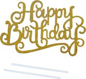 Fako Bijoux® - Cake Topper - Happy Birthday - 14x9cm - Goud Glitter