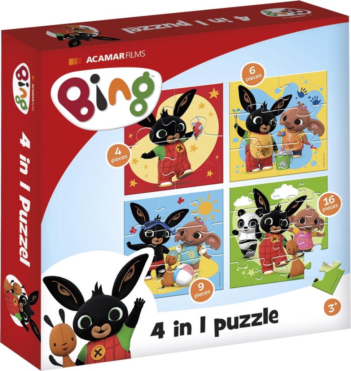 Bing puzzel 4 in 1 educatief peuter speelgoed - kinderpuzzel 4x6x9x16 stukjes leren puzzelen - cadeautip puzzel 3 jaar en ouder - Bambolino Toys - Bambolino