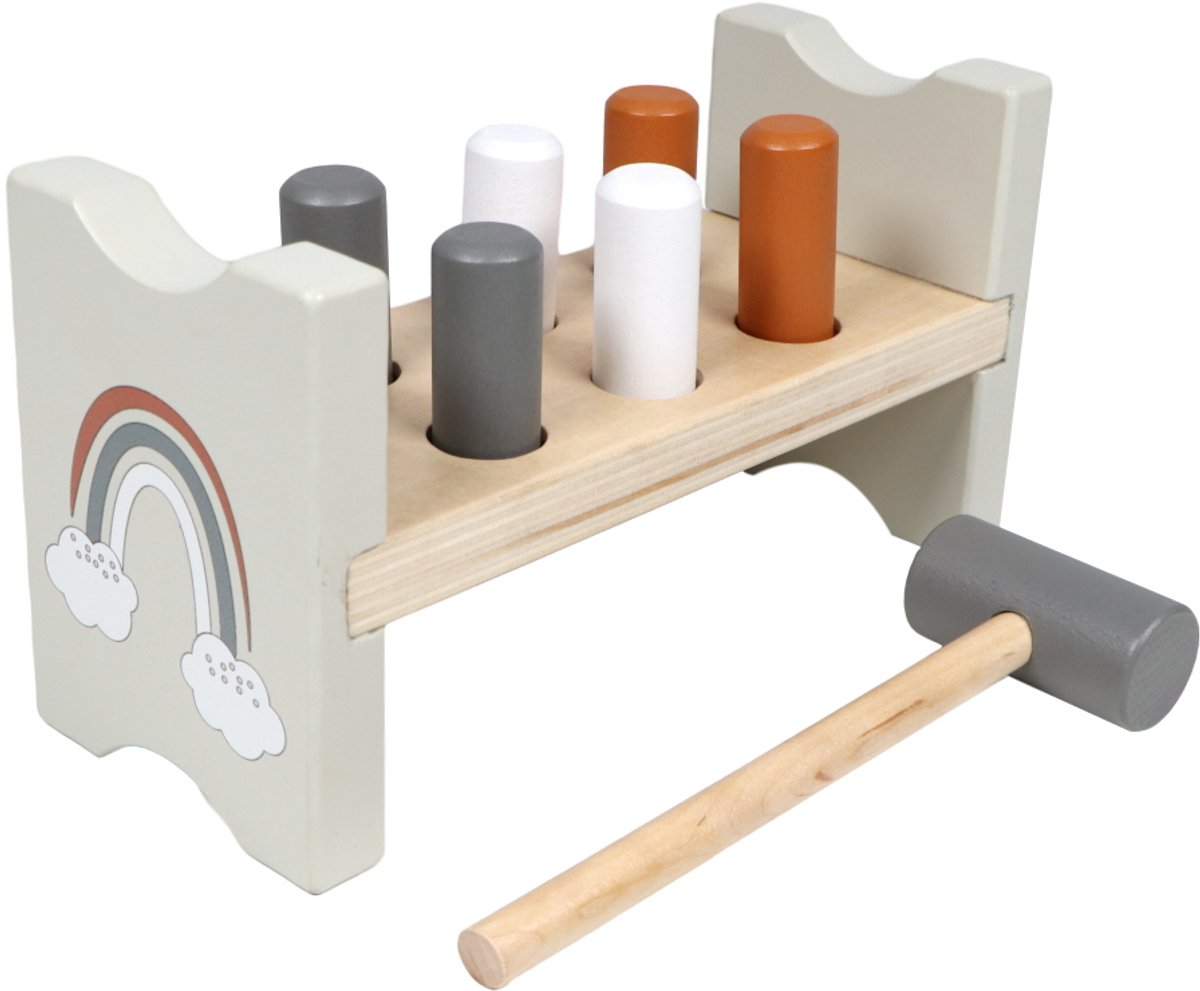 Tryco Wooden Hammerbench - Houten Hamerbank - Hameren met 6 Pinnen - Stimuleert Motoriek en Hand-oogcoördinatie - Vanaf 12 Maanden