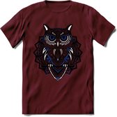 Uil - Dieren Mandala T-Shirt | Donkerblauw | Grappig Verjaardag Zentangle Dierenkop Cadeau Shirt | Dames - Heren - Unisex | Wildlife Tshirt Kleding Kado | - Burgundy - S