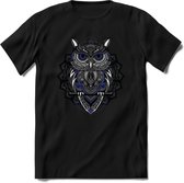 Uil - Dieren Mandala T-Shirt | Donkerblauw | Grappig Verjaardag Zentangle Dierenkop Cadeau Shirt | Dames - Heren - Unisex | Wildlife Tshirt Kleding Kado | - Zwart - XXL