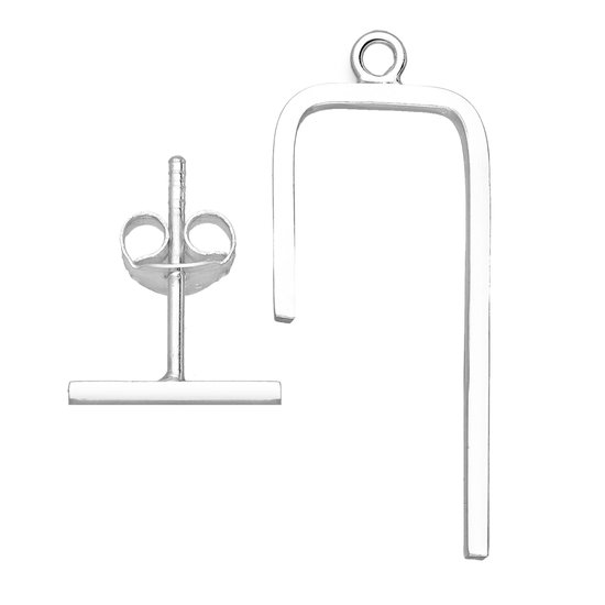 EAR IT UP - Boucles d'oreilles d'oreilles - Barre - Double - Odd - Veste - Boucles d'oreilles clous Push back - Argent 925 - 21 x 10 mm - 1 paire