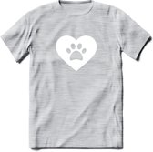 Cat Love Paw - Katten T-Shirt Kleding Cadeau | Dames - Heren - Unisex | Kat / Dieren shirt | Grappig Verjaardag kado | Tshirt Met Print | - Licht Grijs - Gemaleerd - XXL