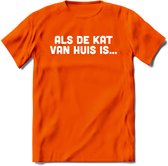 Als De Kat Van Huis Is - Katten T-Shirt Kleding Cadeau | Dames - Heren - Unisex | Kat / Dieren shirt | Grappig Verjaardag kado | Tshirt Met Print | - Oranje - XXL