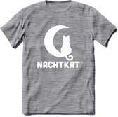 Nachtkat- Katten T-Shirt Kleding Cadeau | Dames - Heren - Unisex | Kat / Dieren shirt | Grappig Verjaardag kado | Tshirt Met Print | - Donker Grijs - Gemaleerd - 3XL