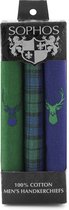 Zakdoeken - 3-Pak katoenen zakdoeken - 40x40 cm- Tartanstag in groen en blauw