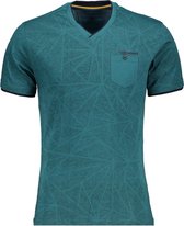 Gabbiano T-shirt V Hals T Shirt Met Subtiele Allover Print 152580 Petrol Green 514 Mannen Maat - 3XL