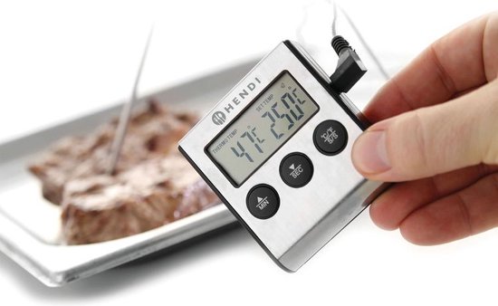 Hendi Digitale Vlees Braad Thermometer met Timer - 8 x 8 x 1,5 cm - Hendi