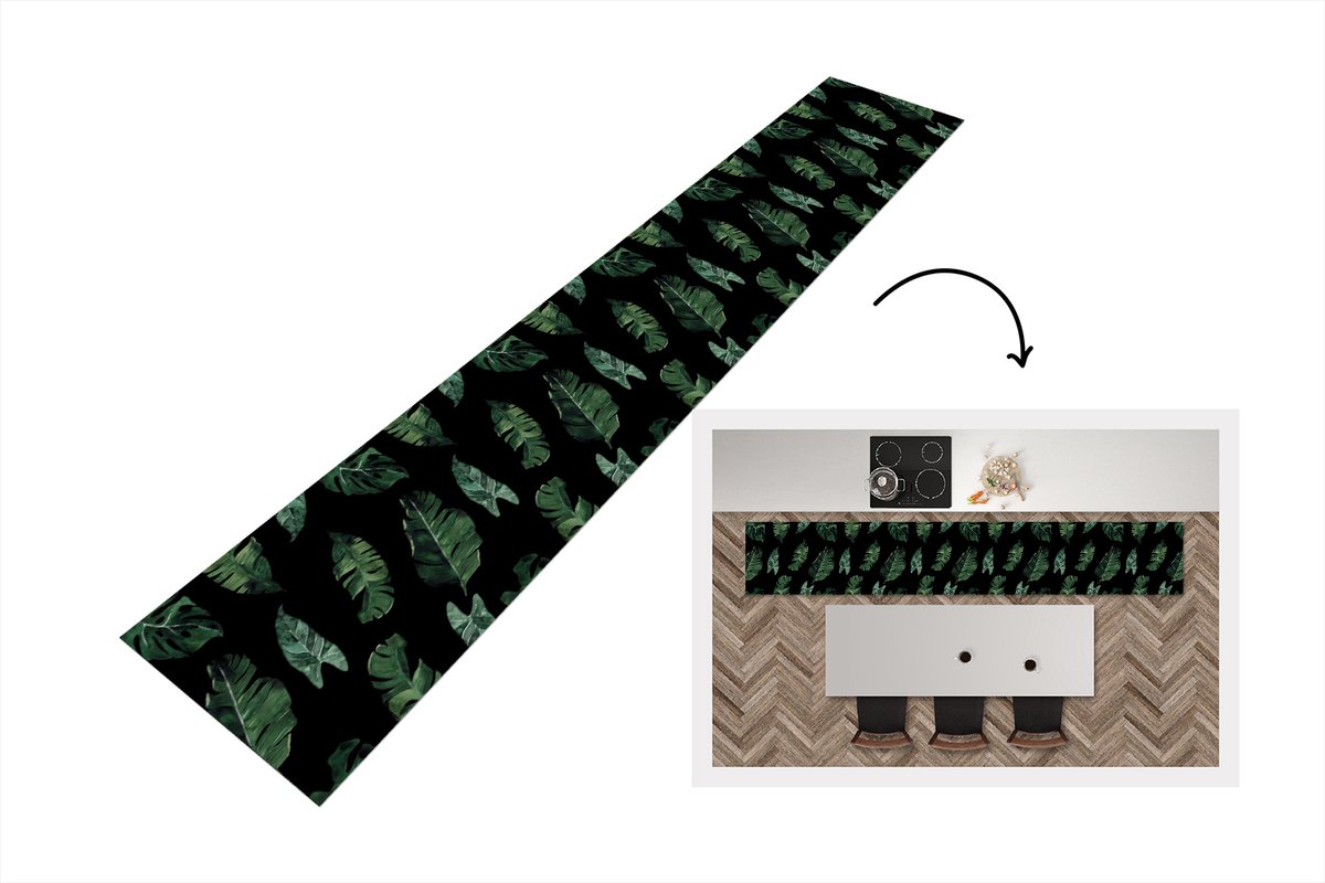 KitchenYeah Keukenloper - Keukenmat - Patronen - Planten - Bladeren - 360x60 cm - Keuken vloerkleed Multicolor