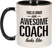 Cadeau Awesome coach / Tasse / mug Awesome coach - noir avec blanc - céramique 300 ml - tasses noires