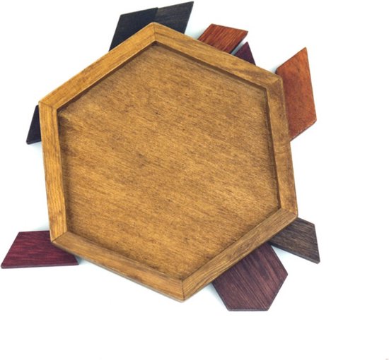 Thumbnail van een extra afbeelding van het spel Houten Hexagon Puzzel - Denkpuzzel - Moeilijk spelletje en leuk als cadeau
