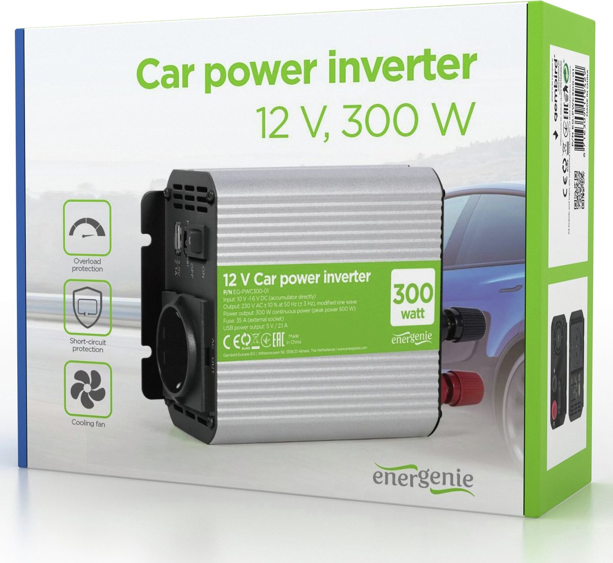 Auto omvormer - input 11V - 15V - output 230V - 300 Watt