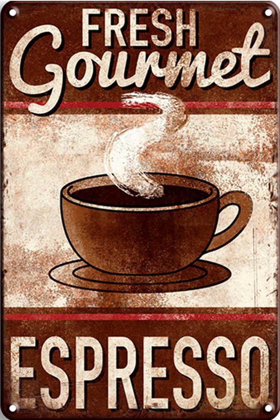Signs-USA - Retro wandbord - metaal - Coffee - Gourmet Espresso - 20 x 30 cm