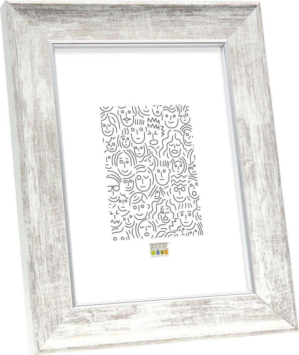 Deknudt Frames fotolijst S46EE1 - wit met zilver biesje - 18x24 cm