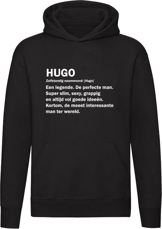 Hugo grappige Hoodie | verjaardag | cadeau | kado | Unisex | Trui | Sweater | Capuchon | Zwart