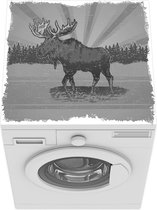 Wasmachine beschermer mat - een eland in het water - zwart wit - Breedte 60 cm x hoogte 60 cm