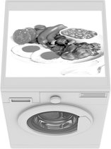 Wasmachine beschermer mat - English Breakfast met witte achtergrond - zwart wit - Breedte 55 cm x hoogte 45 cm