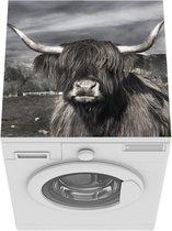 Wasmachine beschermer mat - Schotse hooglander - Portret - Zwart - Wit - Breedte 60 cm x hoogte 60 cm