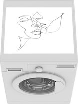 Wasmachine beschermer mat - Abstracte line art van een man die de neus van een vrouw kust vierkant - Breedte 55 cm x hoogte 45 cm