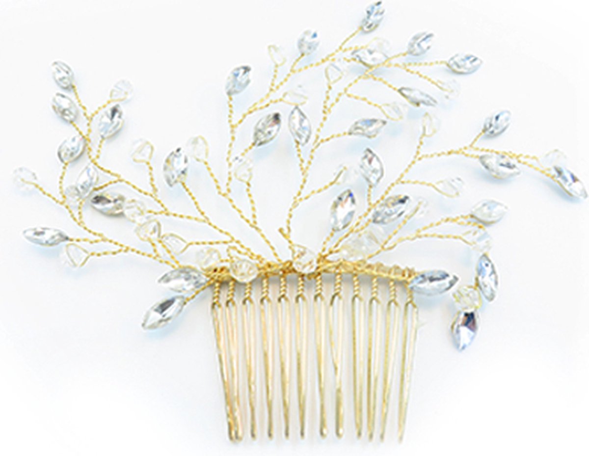 Haarsieraad bruid - Hair comb gold - Haaraccessoire -hairpin - haarpin - Versierd met Kristallen en parels - Haarversiering - Bruid - Bruidsmeid - Bruidsmeisje - Prinsessen haarversiering