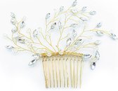 Haarsieraad bruid - Hair comb gold - Haaraccessoire -hairpin - haarpin - Versierd met Kristallen en parels - Haarversiering -  Bruid - Bruidsmeid - Bruidsmeisje - Prinsessen haarve
