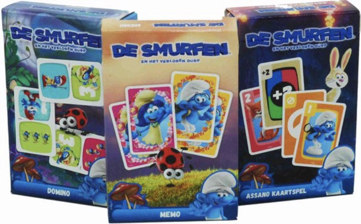 3 smurfen kaartspelletjes - Domino - Kaartje keer - Assano