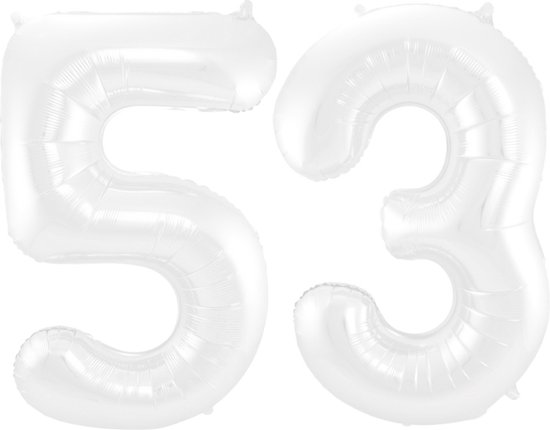 Folieballon 53 jaar metallic wit 86cm