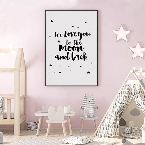 Merkloos - canvas poster - we love you to the moon and back - kinderkamer inspiratie