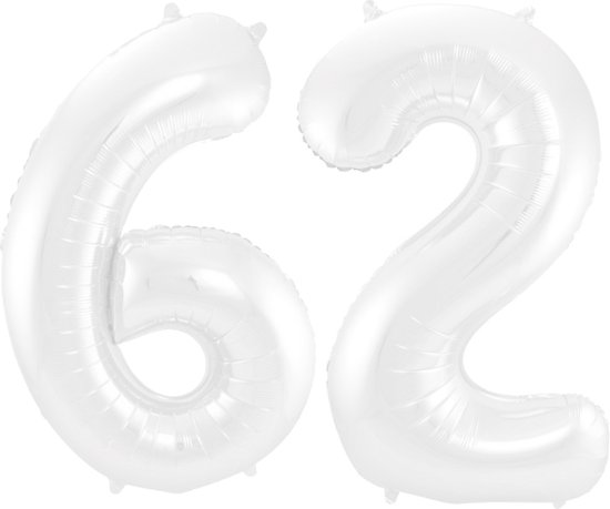 Folieballon 62 jaar metallic wit 86cm