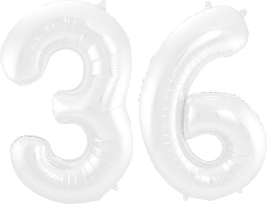 Folieballon 36 jaar metallic wit 86cm