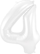 Folieballon 4 jaar metallic wit 86cm