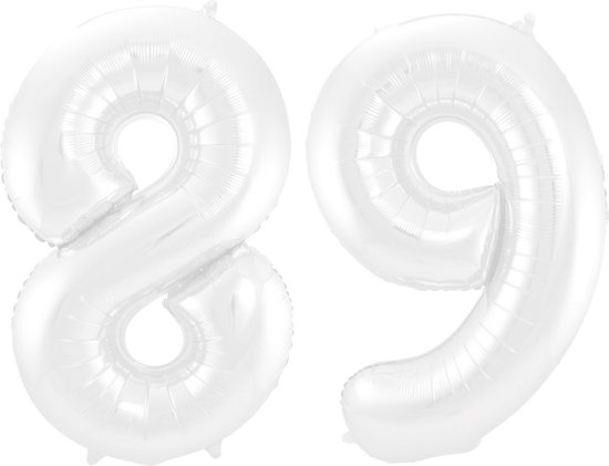 Folieballon 89 jaar metallic wit 86cm