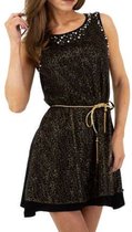 Metrofive glitter jurk met taillekoord zwart goud L/XL