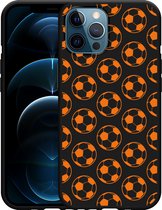 iPhone 12 Pro Max Hoesje Zwart Orange Soccer Balls - Designed by Cazy