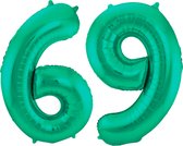 Folieballon 69 jaar metallic groen 86cm