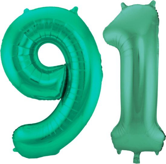 Folieballon 91 jaar metallic groen 86cm