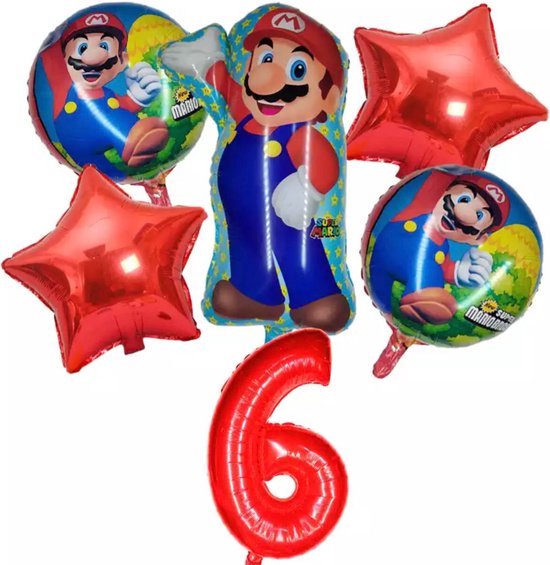 Super Mario Ballon Set Cartoons Folie Ballon Verjaardag Partij Decoratie Kinderen Set 6 delig Nummer 6