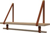 Plankje Roe 98cm - Handles and more® | COGNAC (Complete set: leren plankdragers + plank eikenhout + roede)