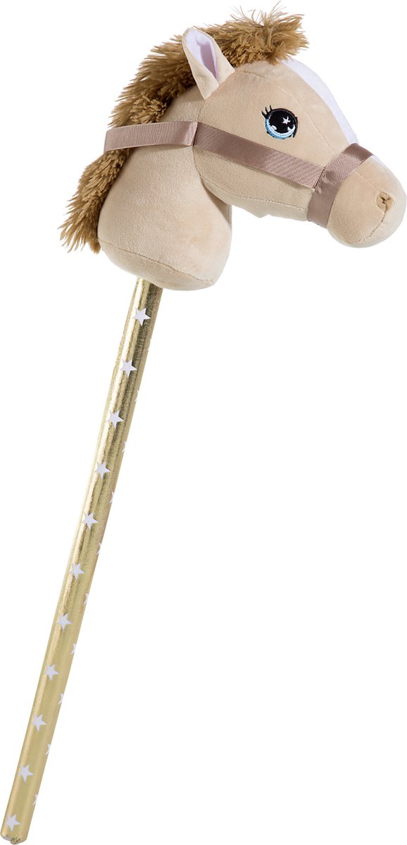 Pluche stokpaardje - beige - 70 cm - Speelgoed pony - paard stokpaardjes met zwarte manen