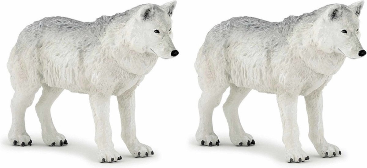 Set van 2x stuks plastic speelgoed figuur/figuren witte wolf/wolven 9,5 cm