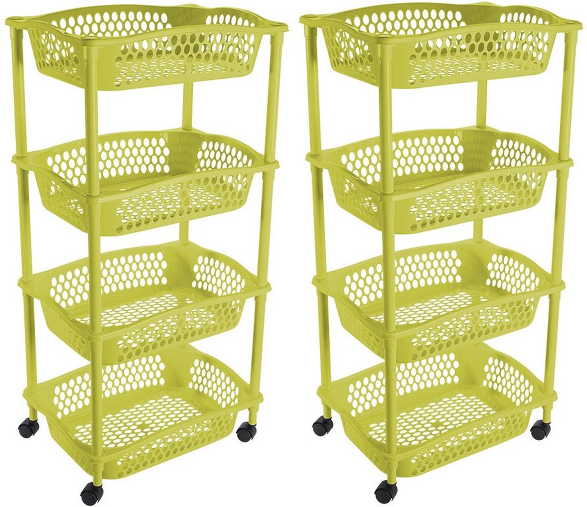 Hega Hogar Keuken opberg trolley - 2x stuks - 4 manden - groen - 86 x 41 cm - roltafel
