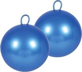 2x stuks skippybal blauw 60 cm voor kinderen - Skippyballen buitenspeelgoed voor jongens/meisjes
